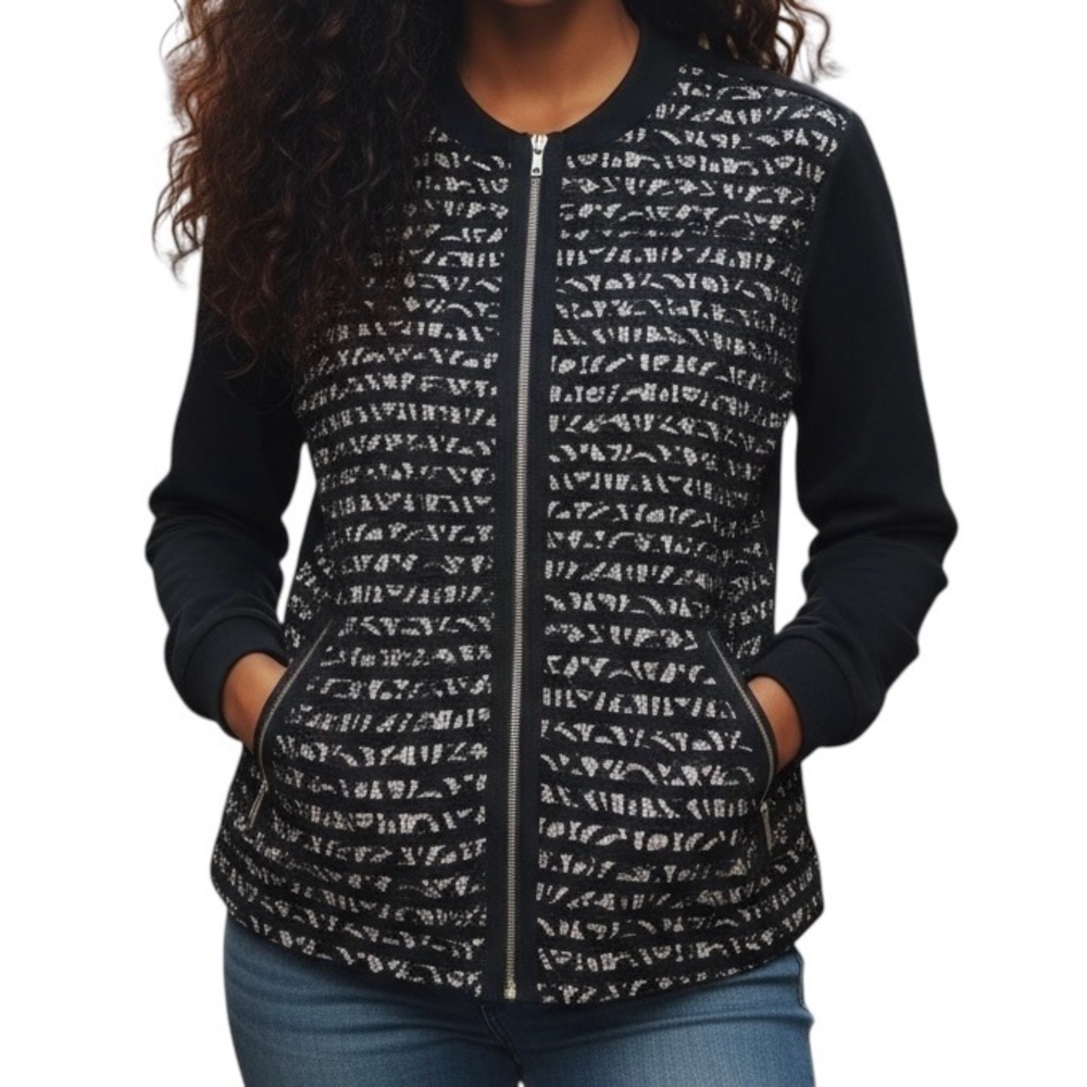 Zenergy by Chico’s Black & Cream Lace Knit Jacket Size 3